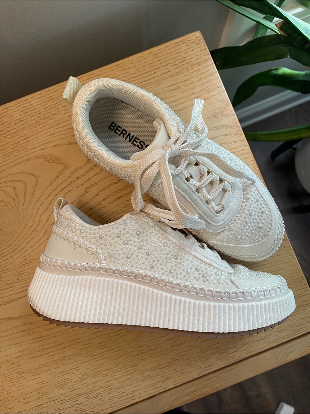 Pearl Embellished Platform Sneakers